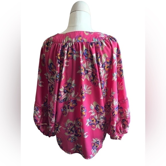 Zac and Rachel Size L Floral Dolman Balloon Sleeve Blouse - Picture 2 of 4